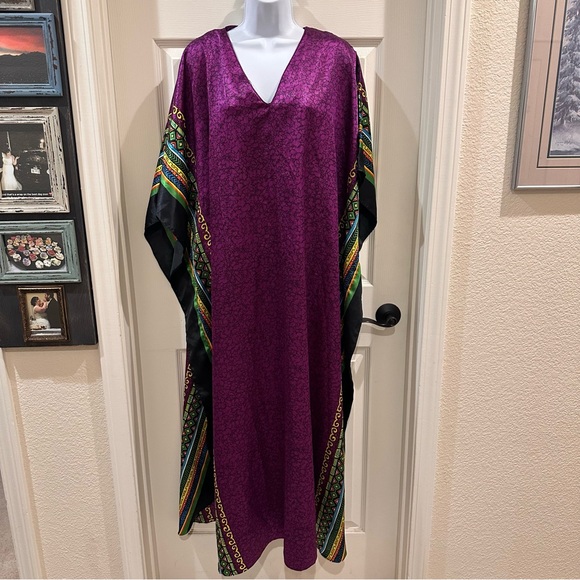 Winlar Mrs Roper Caftan Maxi Dress Deep Purple Rastafarian Vibes - Picture 1 of 6